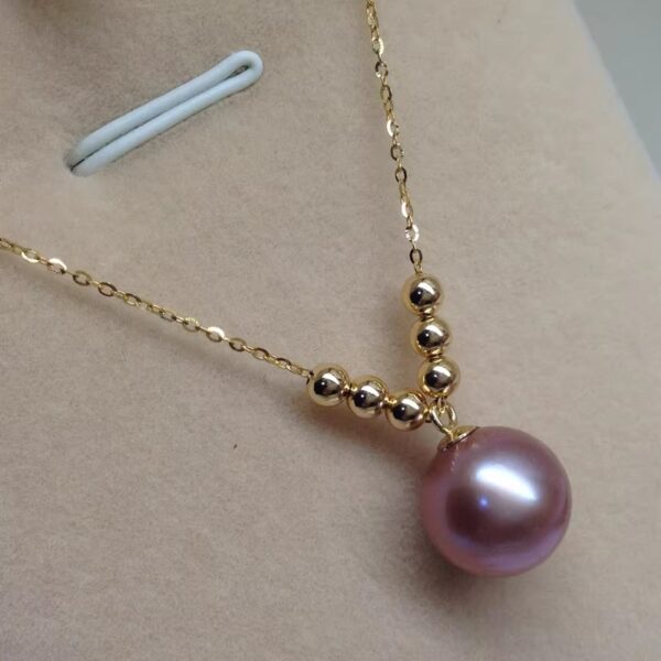 Natural Pearl Necklace Purple Round Extreme Strong Light 18k Gold Beads - Image 2