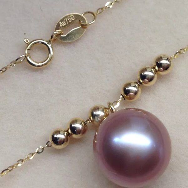 Natural Pearl Necklace Purple Round Extreme Strong Light 18k Gold Beads - Image 5