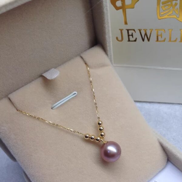 Natural Pearl Necklace Purple Round Extreme Strong Light 18k Gold Beads - Image 4